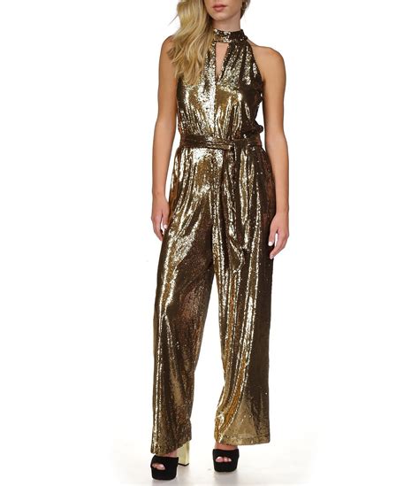 gold michael kors jumpsuit|Michael Kors sleeveless belted jumpsuit.